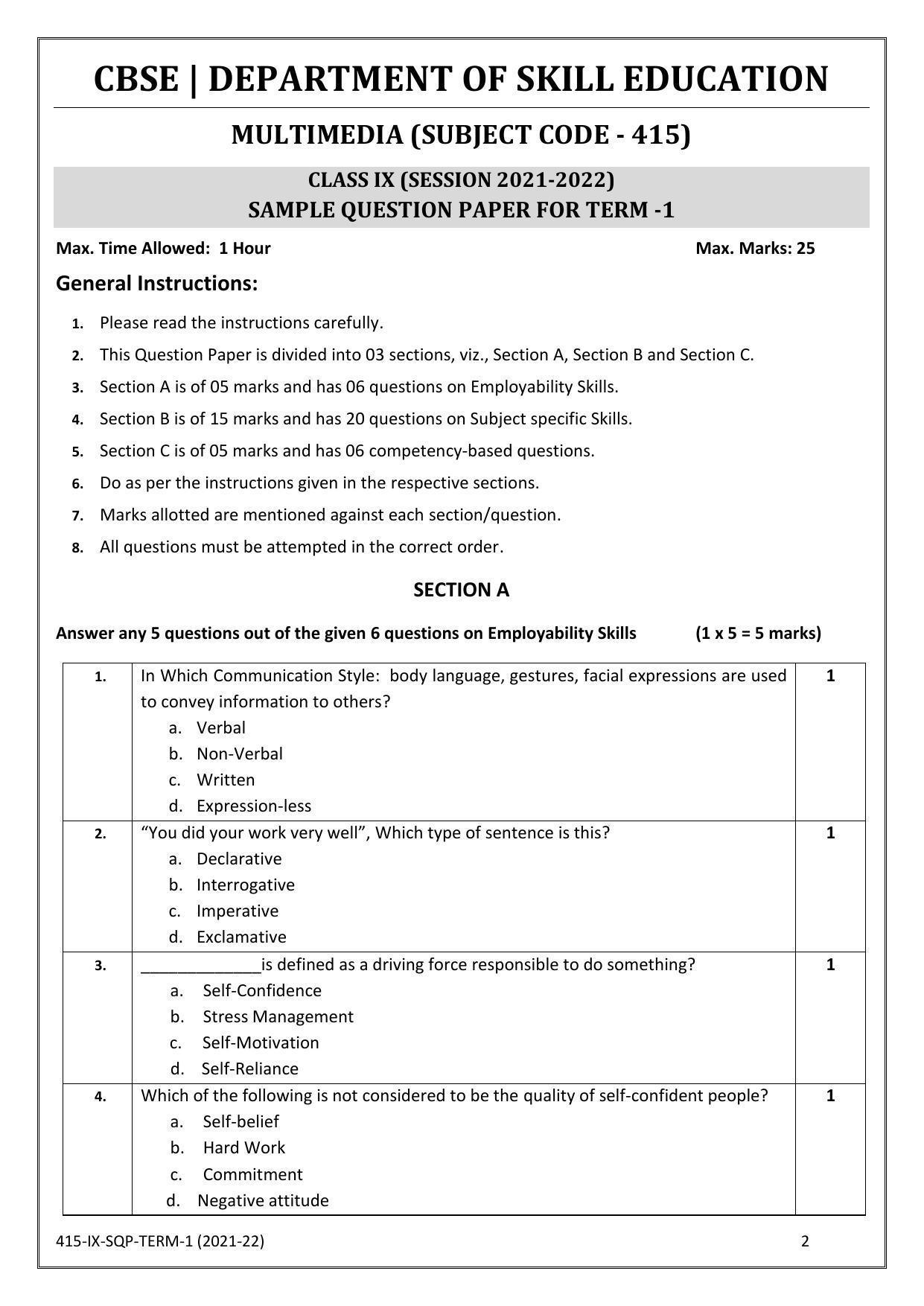 CBSE Class 10 Skill Education (Term I) - Multi Media Sample Paper 2021-22 - Page 2
