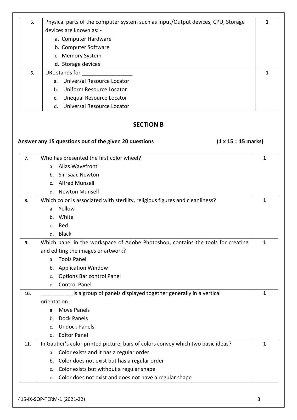 CBSE Class 10 Skill Education (Term I) - Multi Media Sample Paper 2021-22 - Page 3