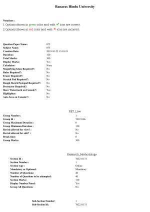 BHU RET Law 2019 Question Paper 