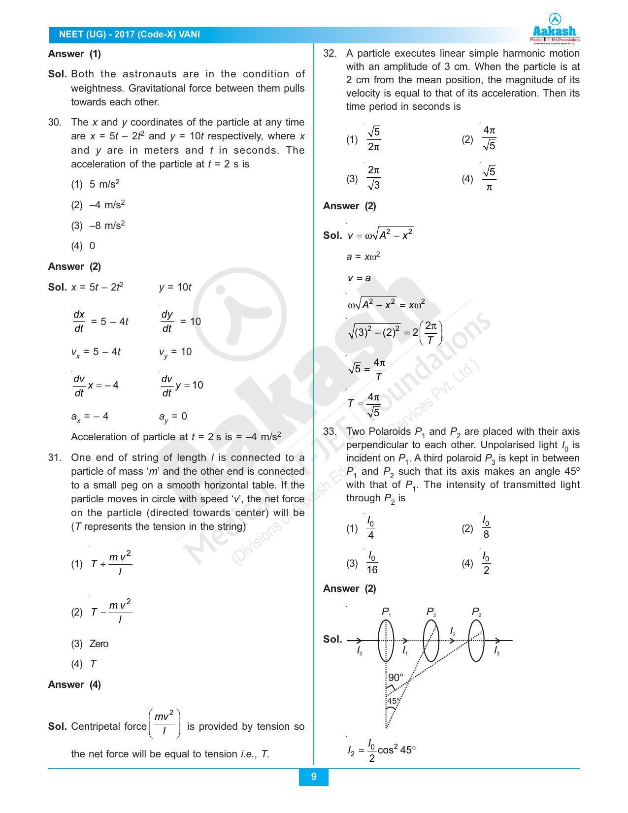 NEET Code X 2017 Answer & Solutions - Page 9