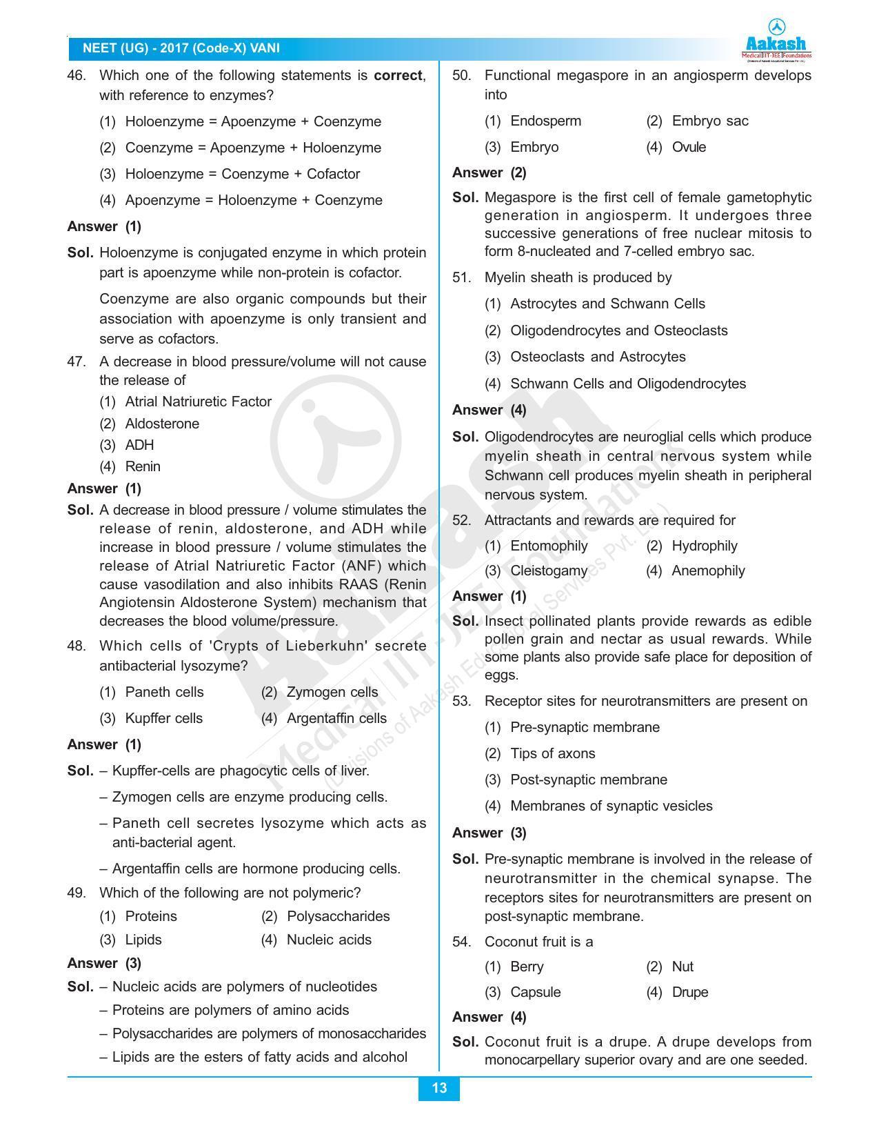 NEET Code X 2017 Answer & Solutions - Page 13