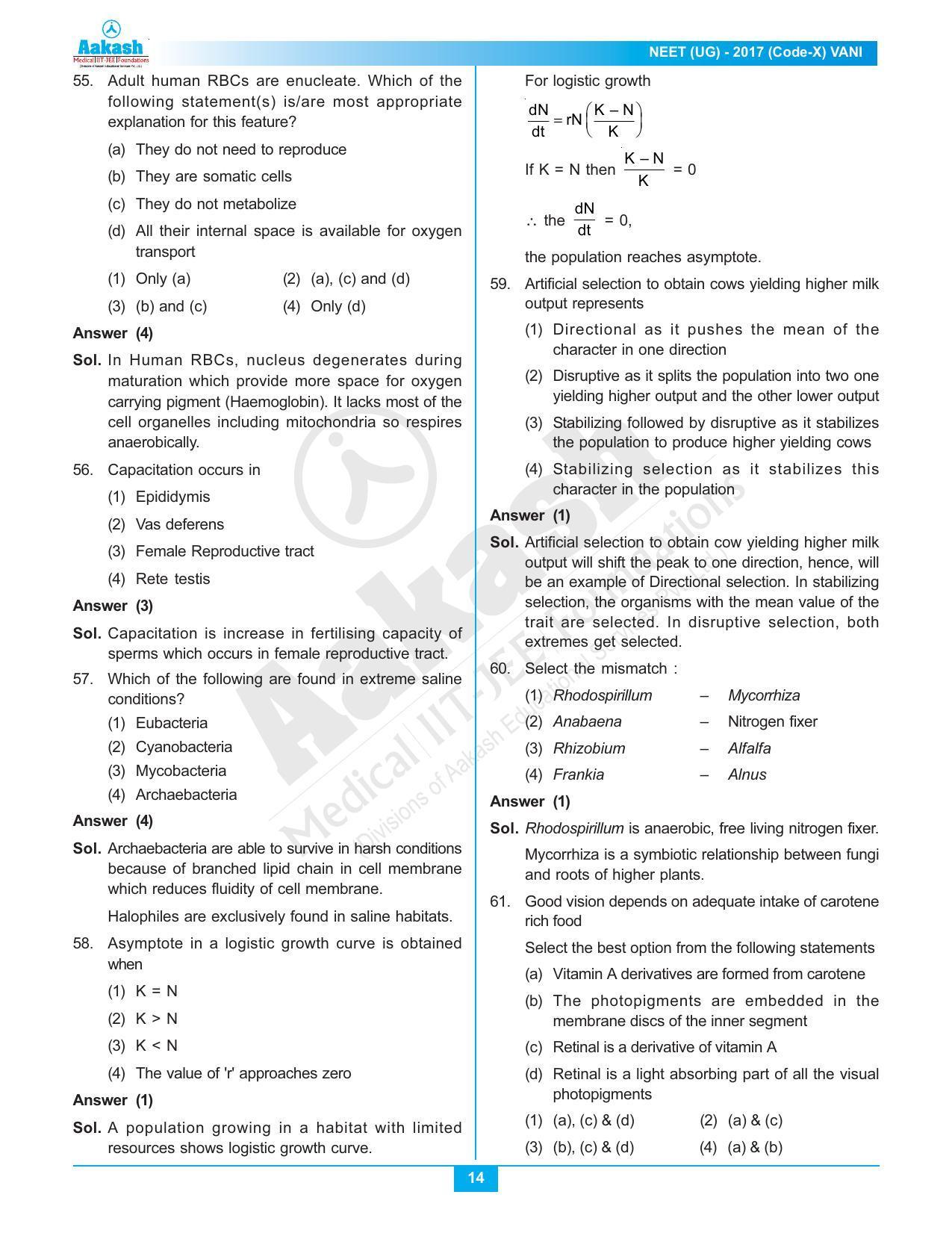 NEET Code X 2017 Answer & Solutions - Page 14