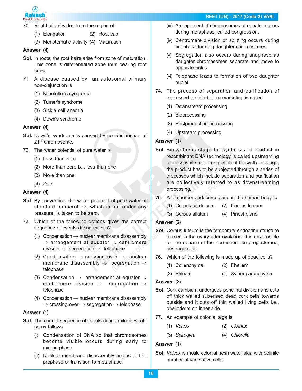 NEET Code X 2017 Answer & Solutions - Page 16