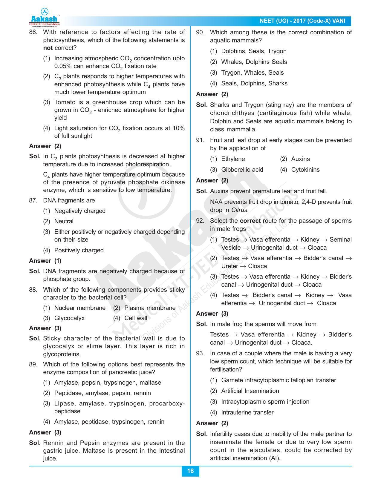 NEET Code X 2017 Answer & Solutions - Page 18