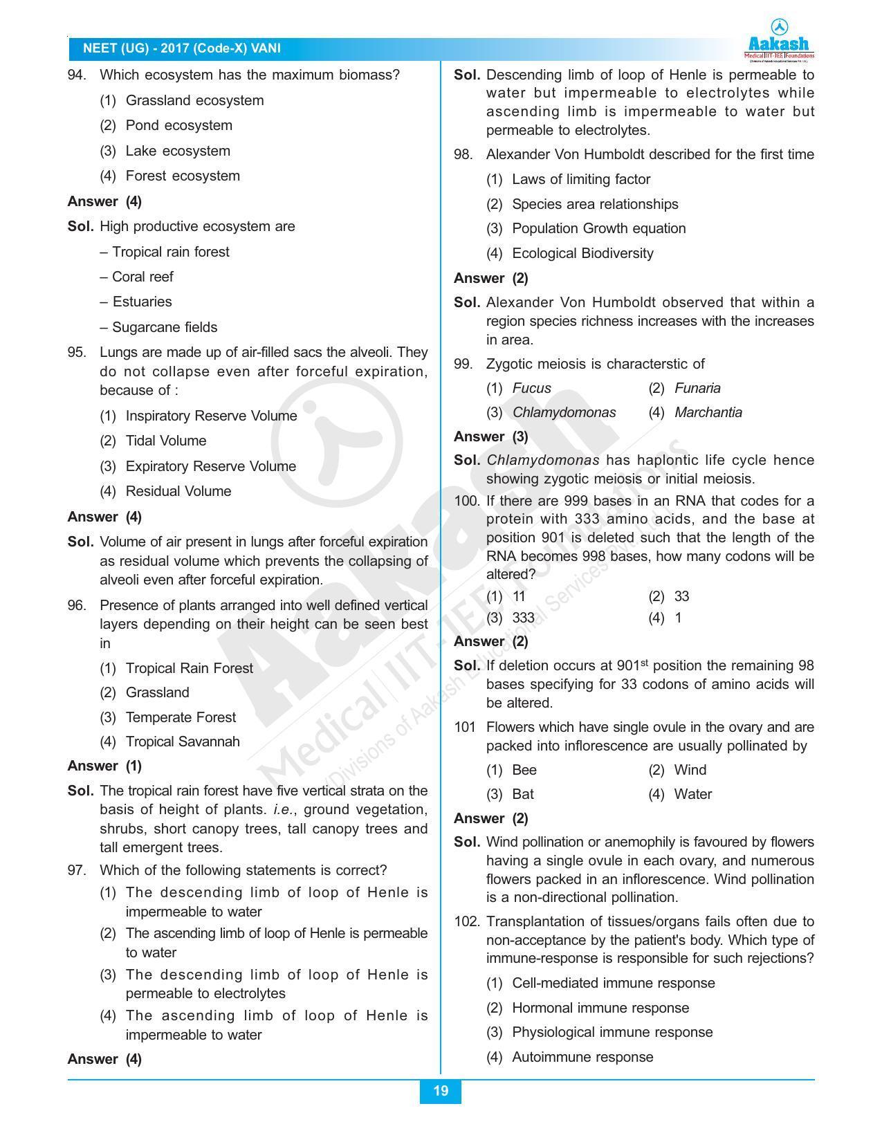 NEET Code X 2017 Answer & Solutions - Page 19