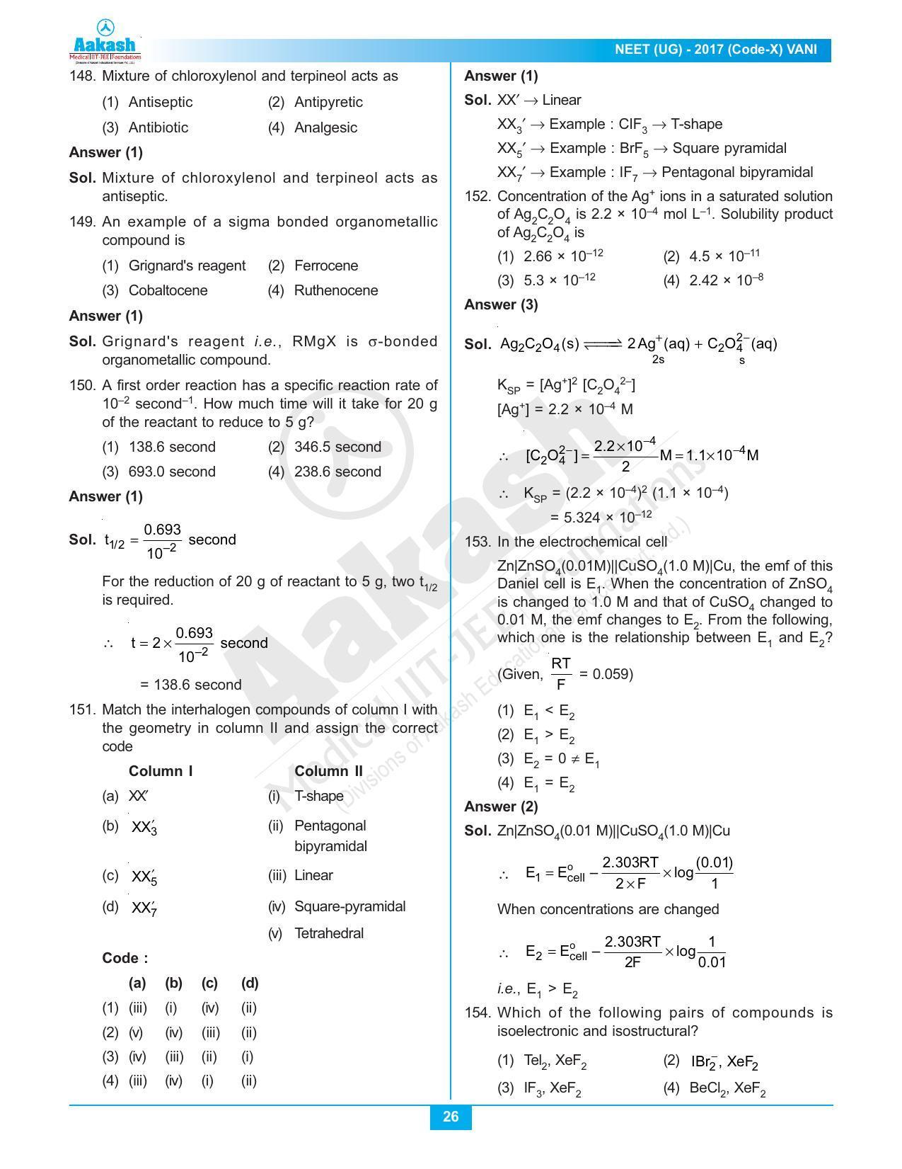 NEET Code X 2017 Answer & Solutions - Page 26