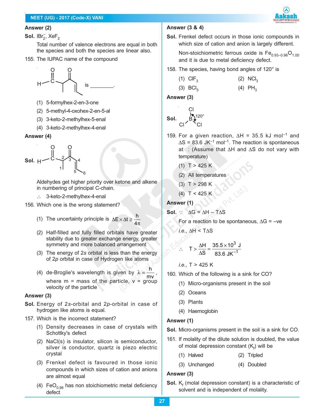 NEET Code X 2017 Answer & Solutions - Page 27