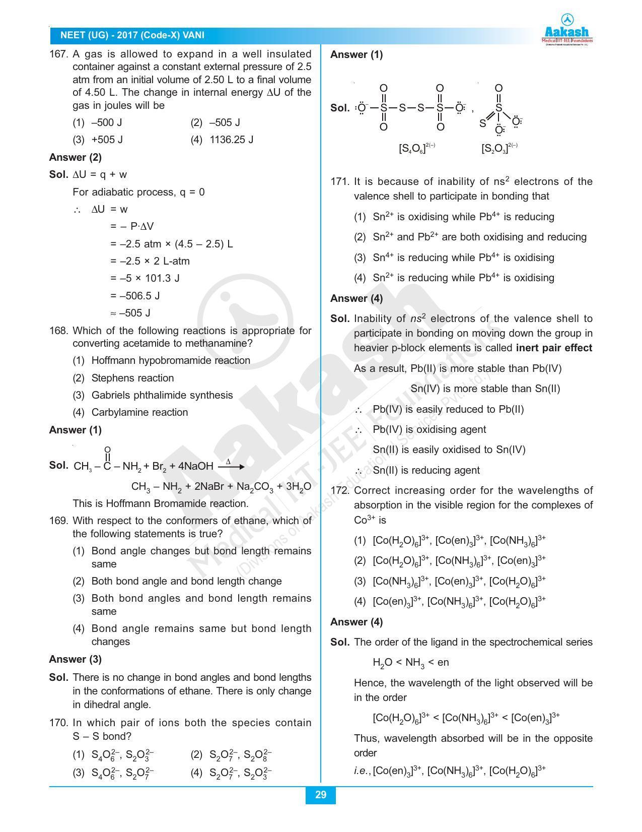 NEET Code X 2017 Answer & Solutions - Page 29
