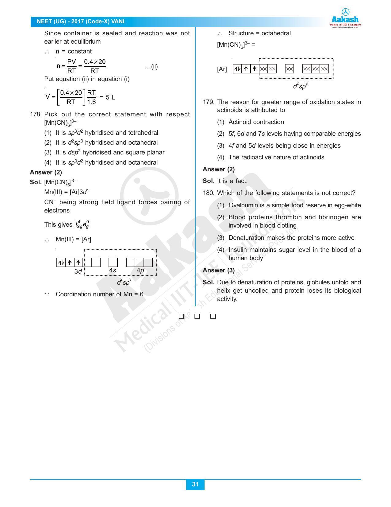 NEET Code X 2017 Answer & Solutions - Page 31