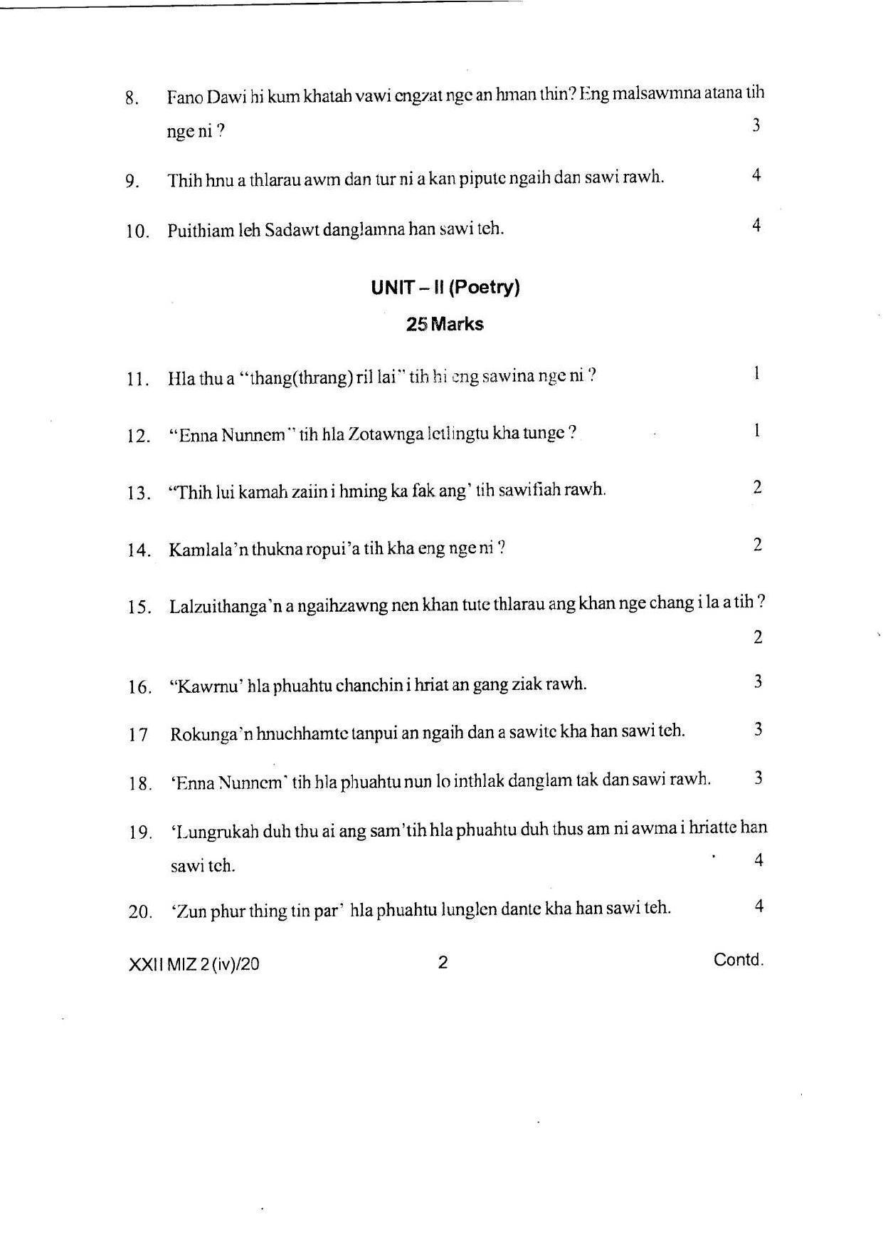 COHSEM Class 12 Mizo Question Papers 2020 - Page 2