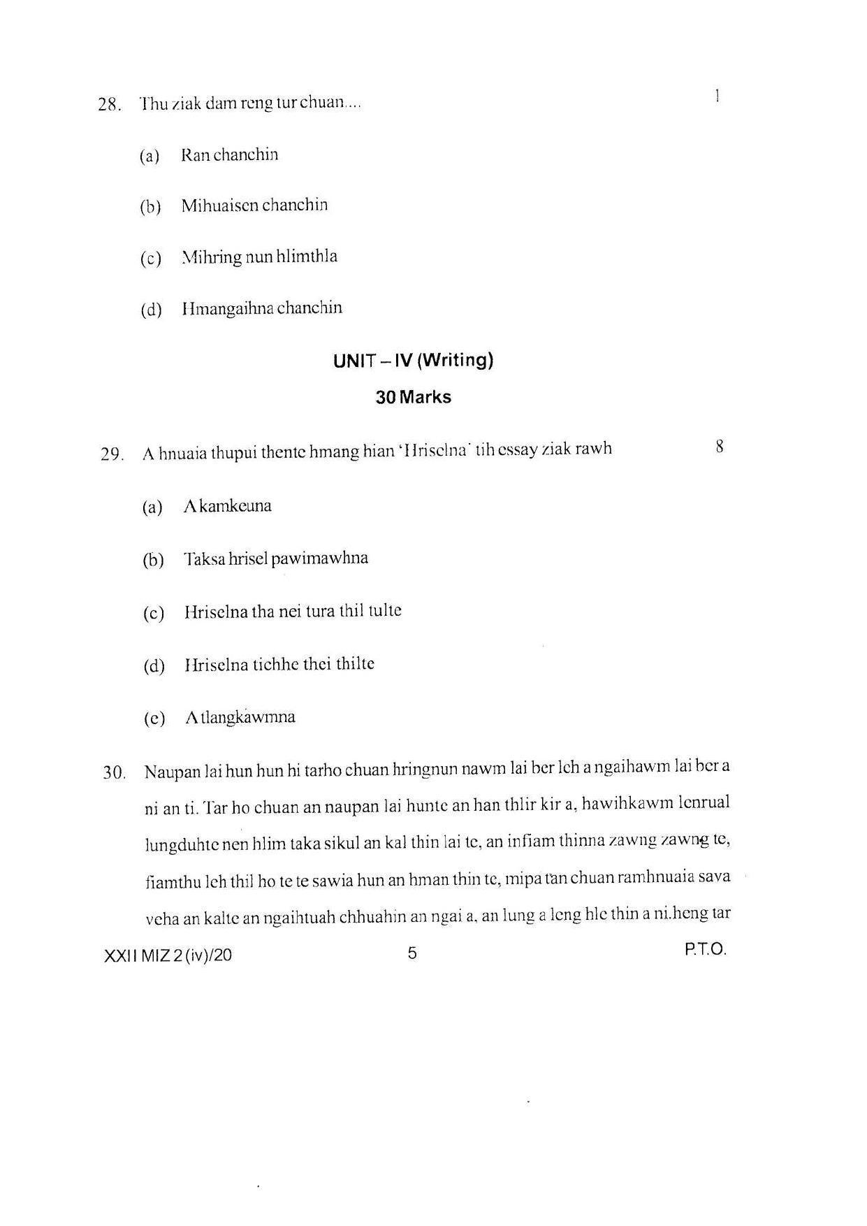 COHSEM Class 12 Mizo Question Papers 2020 - Page 5
