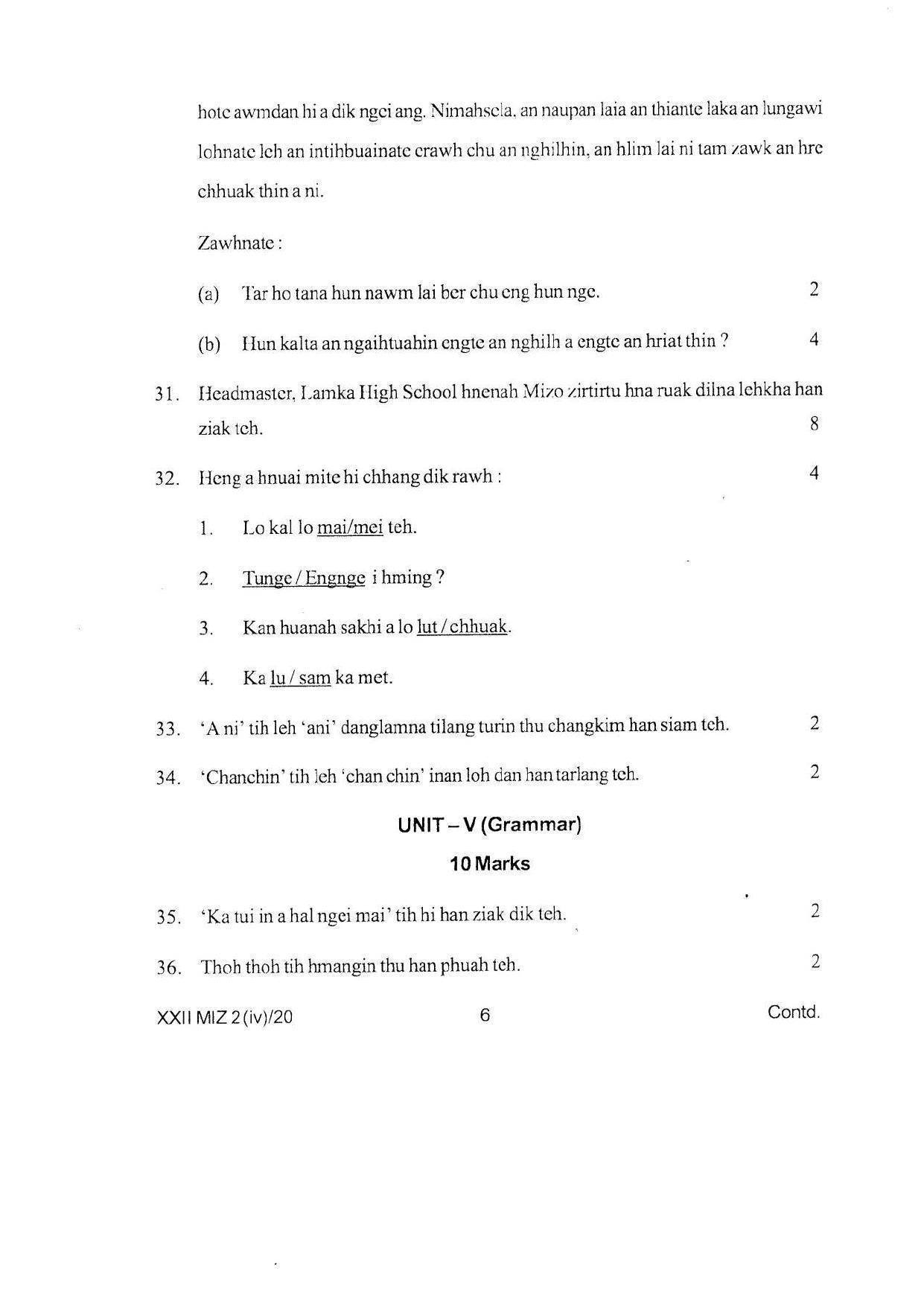 COHSEM Class 12 Mizo Question Papers 2020 - Page 6