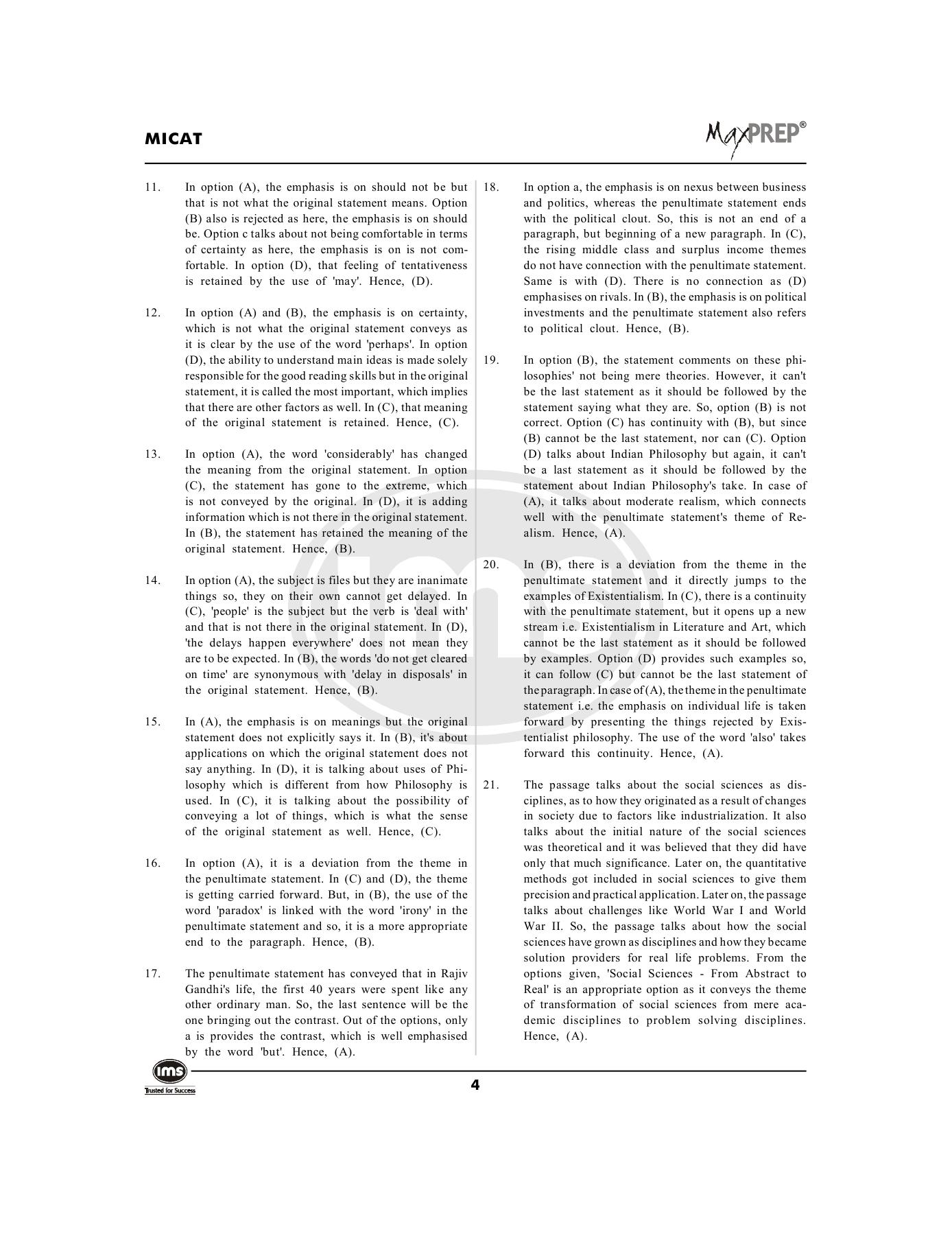 MICAT Sample Questions 4 - Page 4