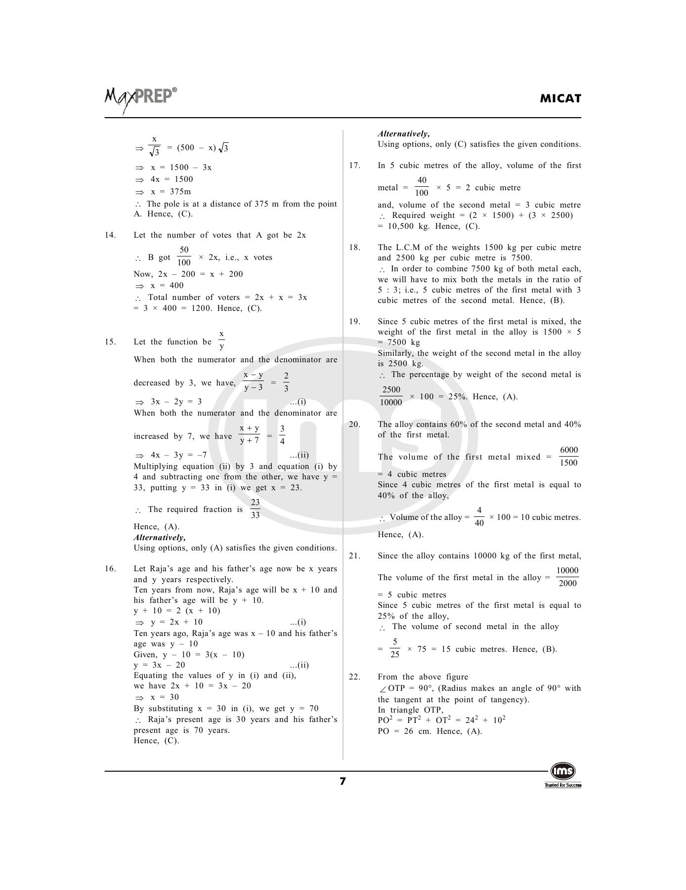 MICAT Sample Questions 4 - Page 7