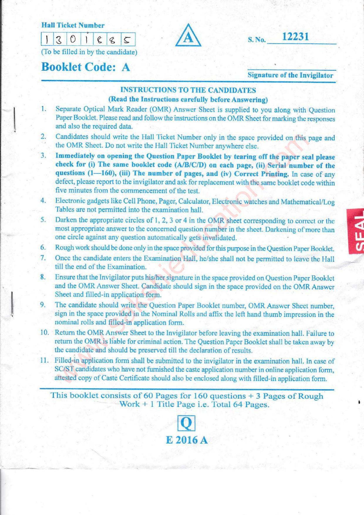 TS EAMCET 2016 Engineering Question Paper with Key (Held on 15 May 2016) - Page 1