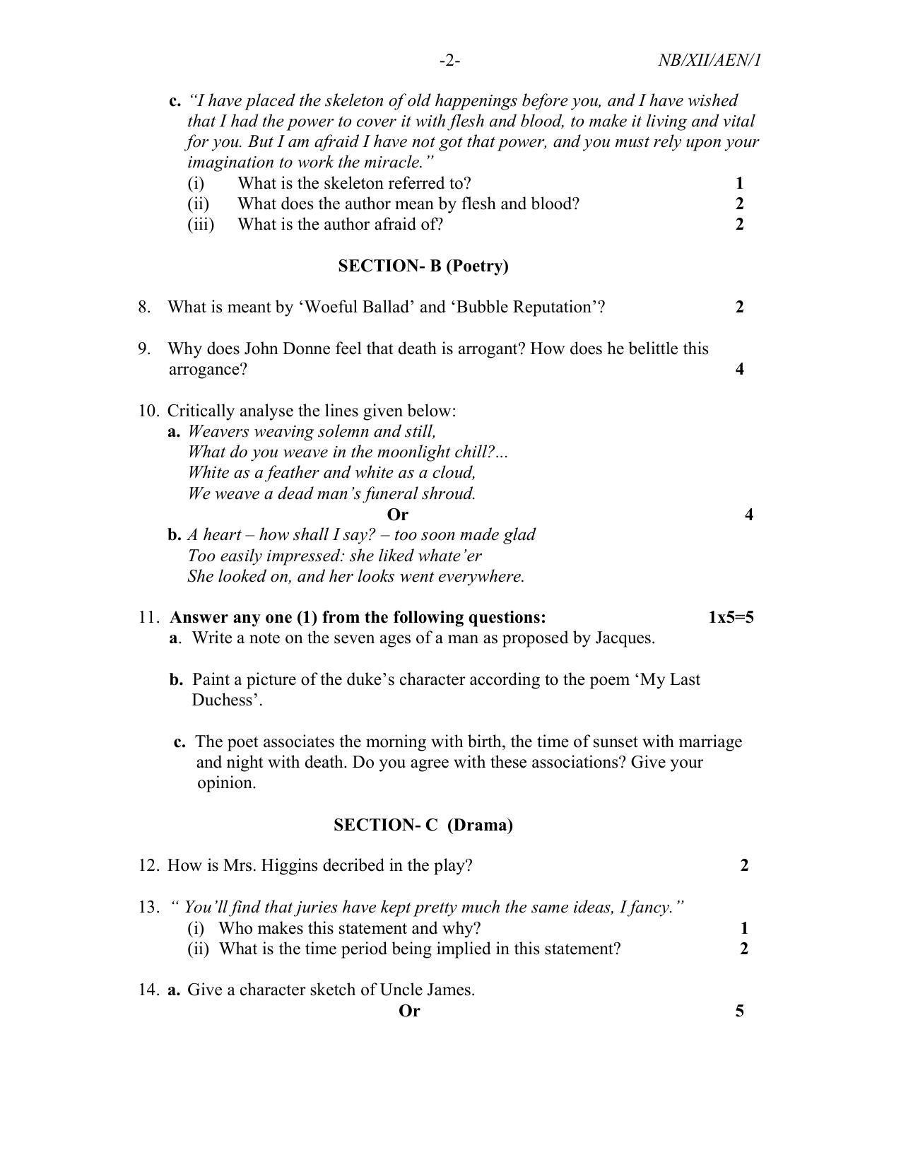 Nagaland Board Class 12 alt english 2022 Question Paper - Page 2