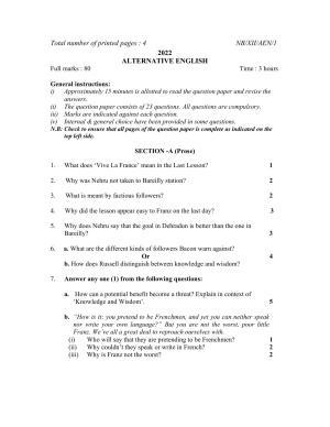 Nagaland Board Class 12 alt english 2022 Question Paper