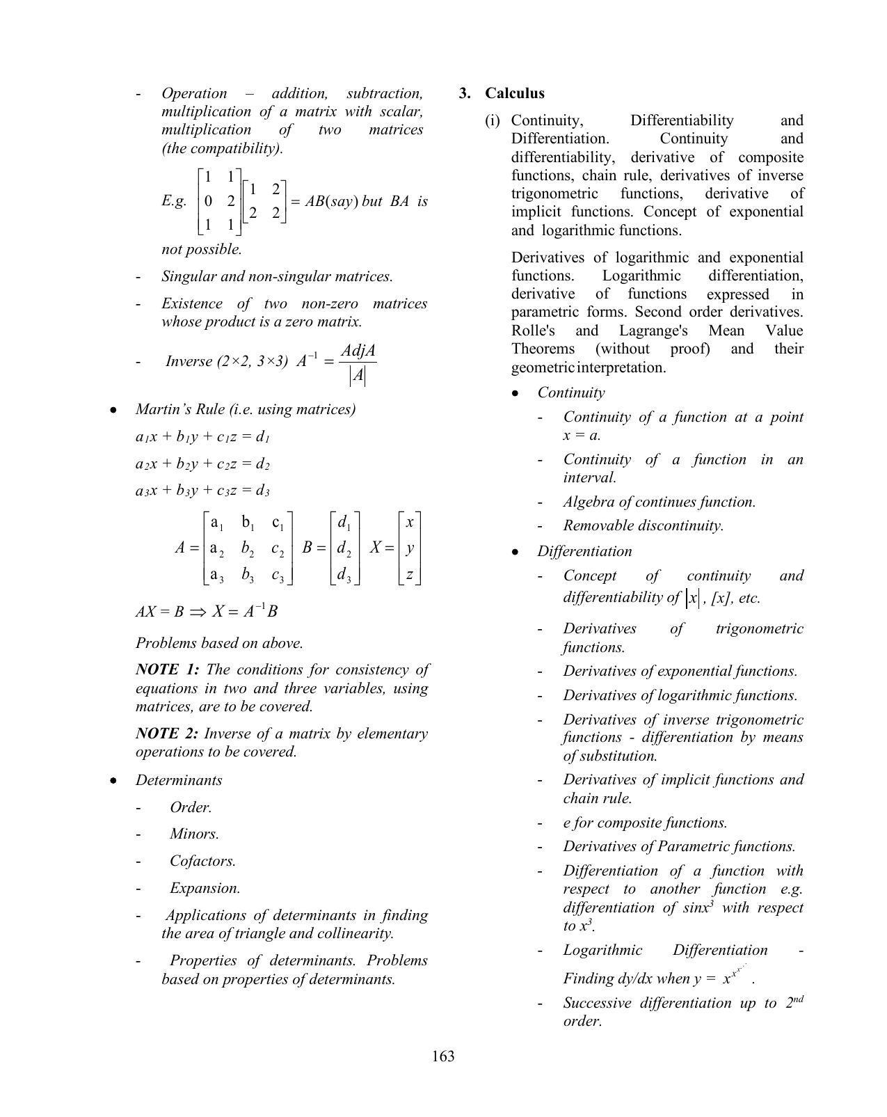 ISC Class XI & XII Mathematics Syllabus - Page 13