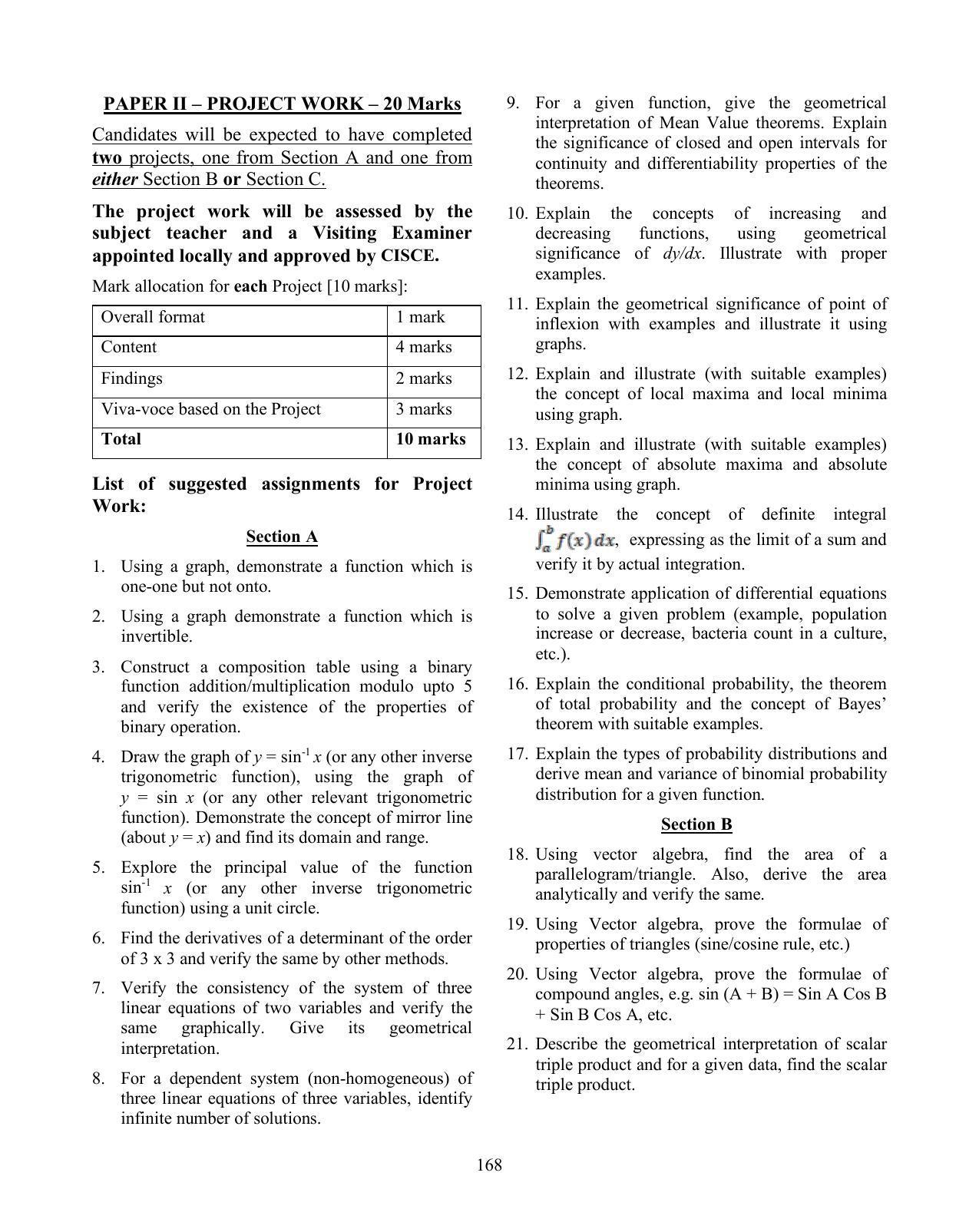 ISC Class XI & XII Mathematics Syllabus - Page 18