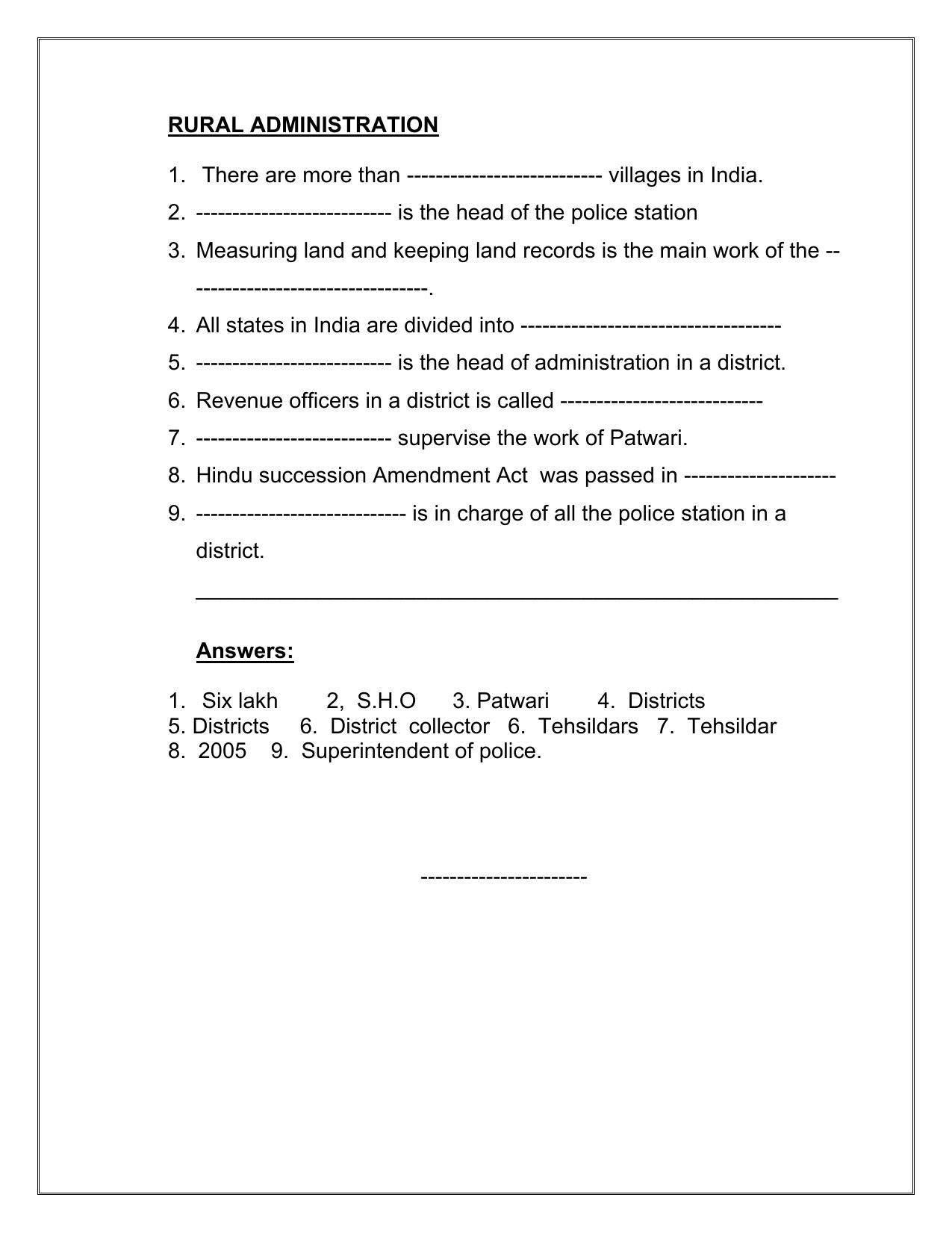 CBSE Worksheets for Class 6 Social Science Administration Assignment - Page 3