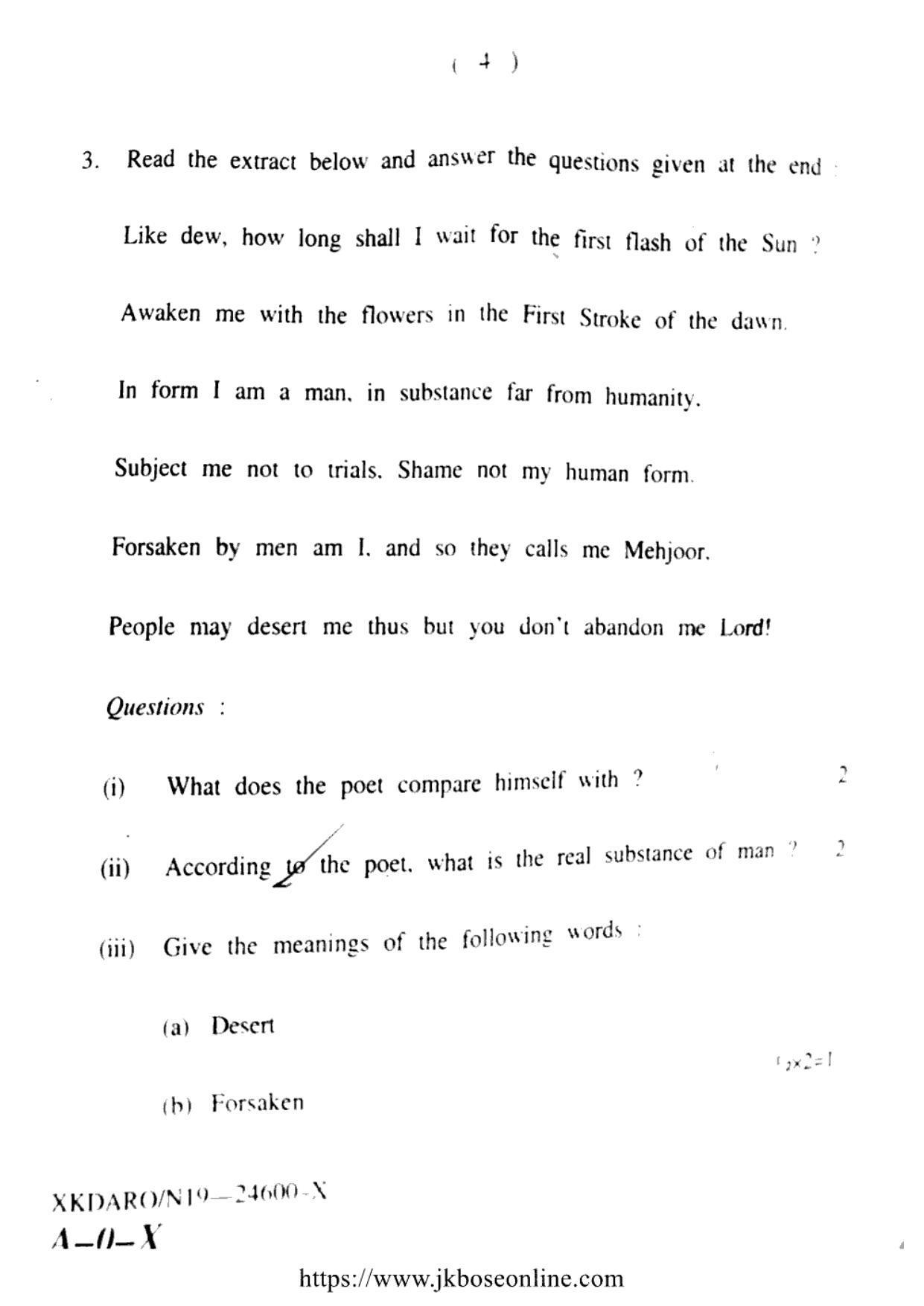 JKBOSE CLASS 10 English 24600-X 2019 - Page 4