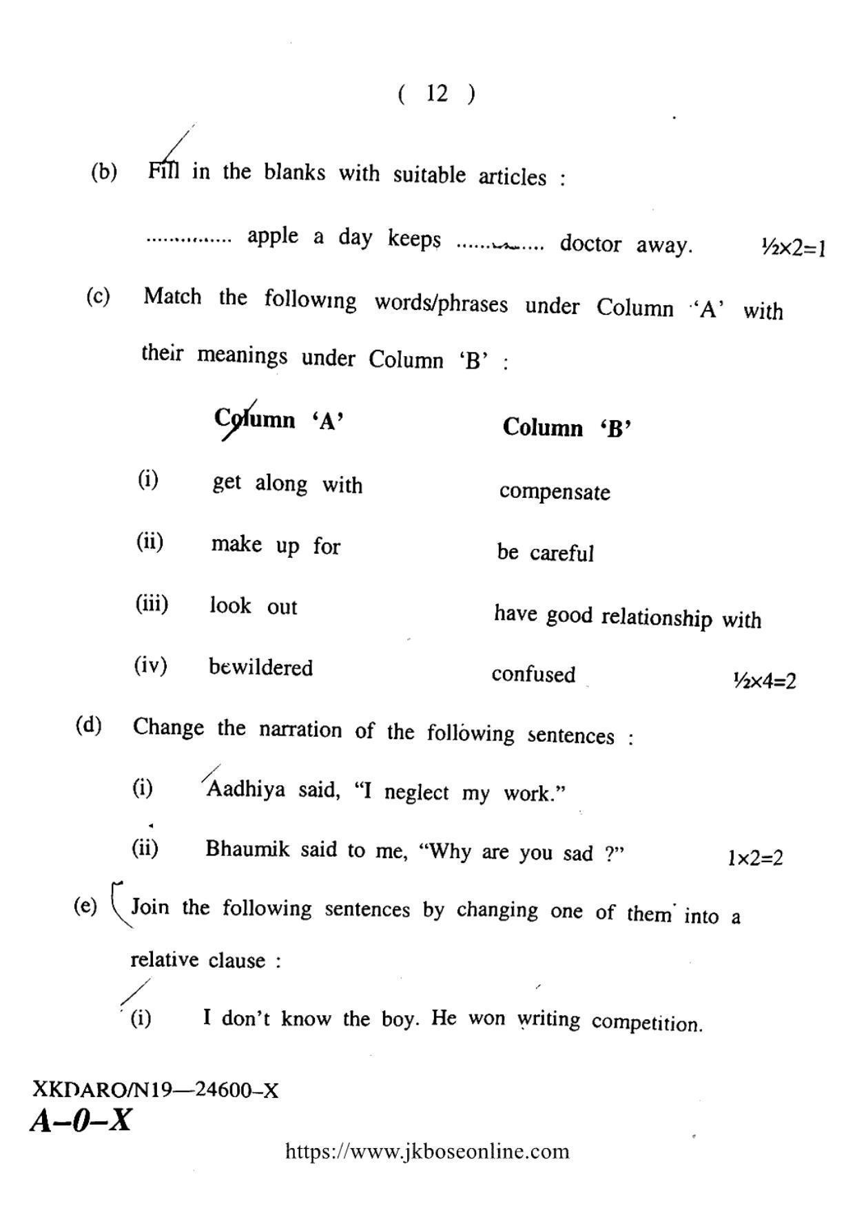 JKBOSE CLASS 10 English 24600-X 2019 - Page 12