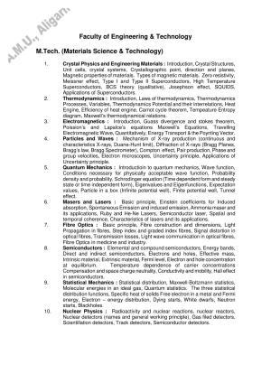 AMU Entrance Exam: M.Tech. Material Science & Technology Syllabus