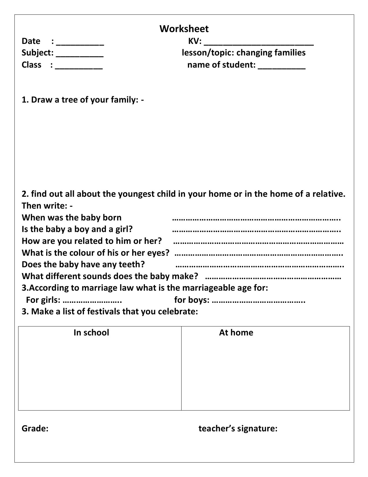 Worksheet for Class 4 Environmental Studies Changing Families Assignment - Page 2