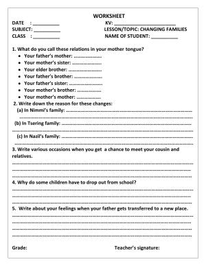 Worksheet for Class 4 Environmental Studies Changing Families Assignment