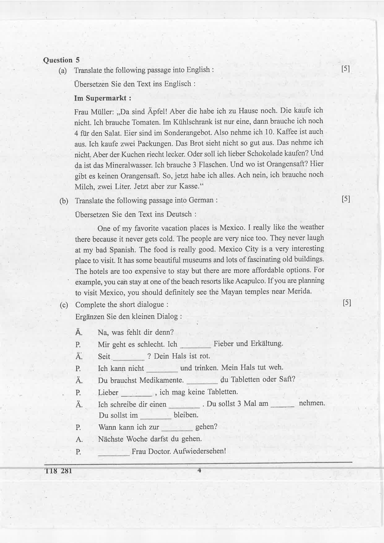 ICSE Class 10 German 2018 Question Paper - Page 4