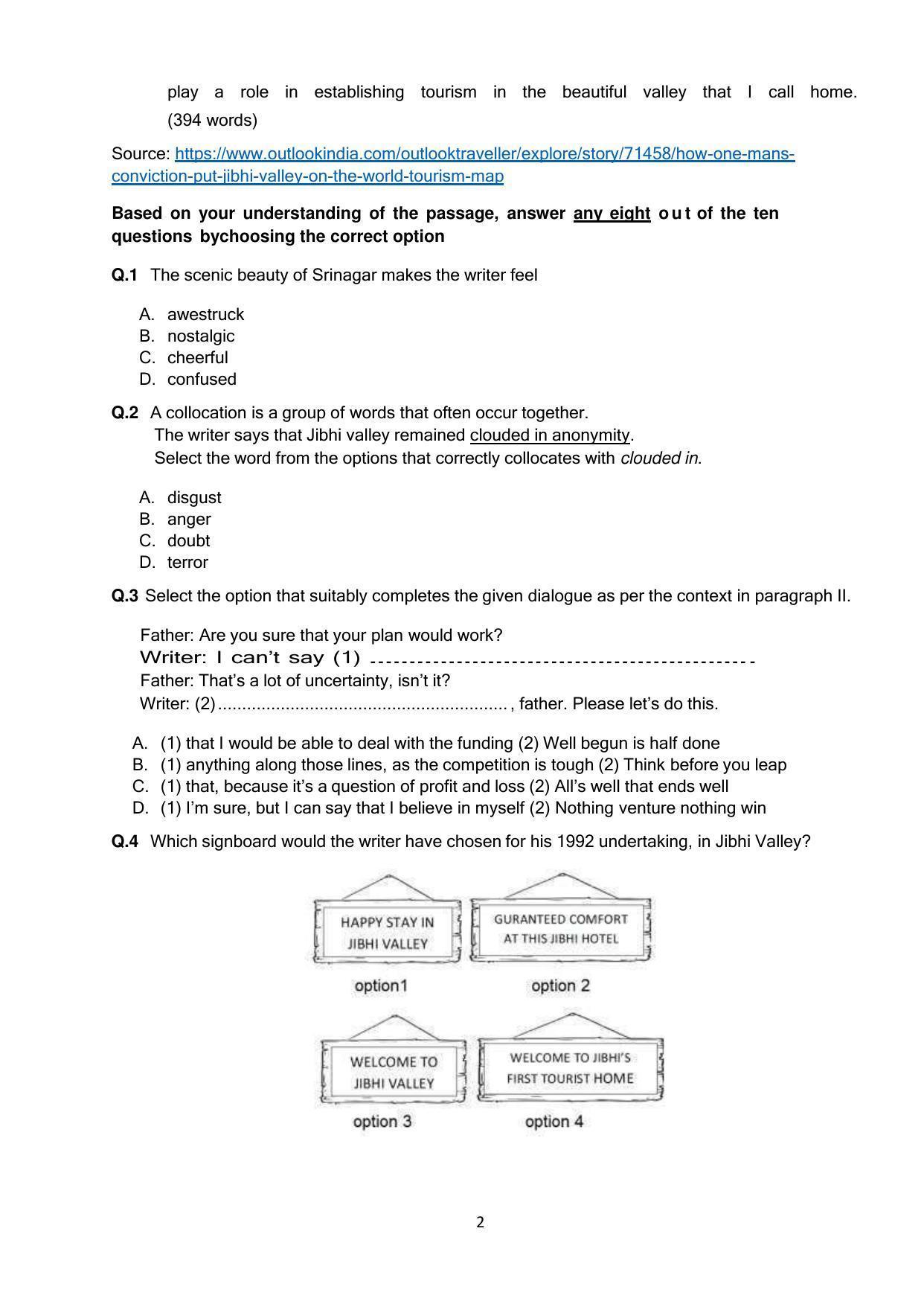 CBSE Class 12th English Core Sample Question Paper 2021-22 - Page 2