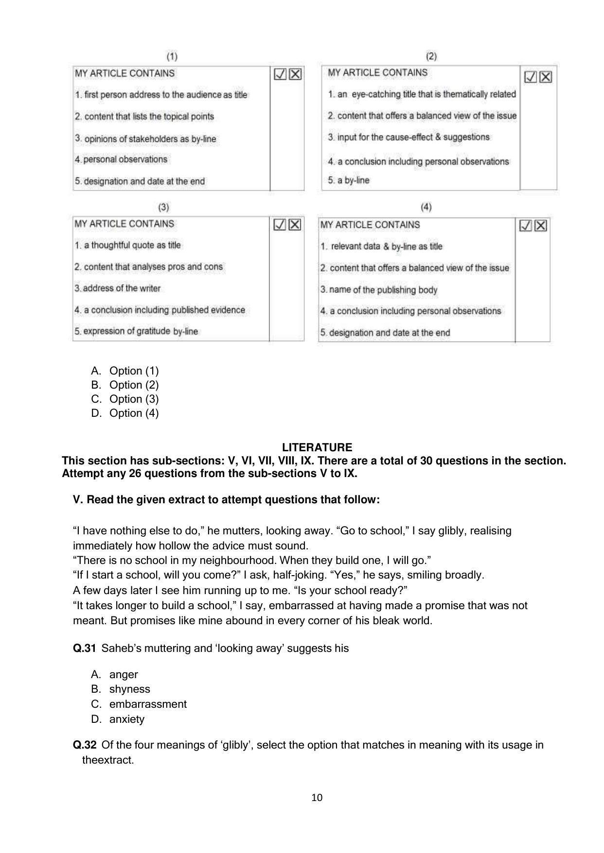 CBSE Class 12th English Core Sample Question Paper 2021-22 - Page 10