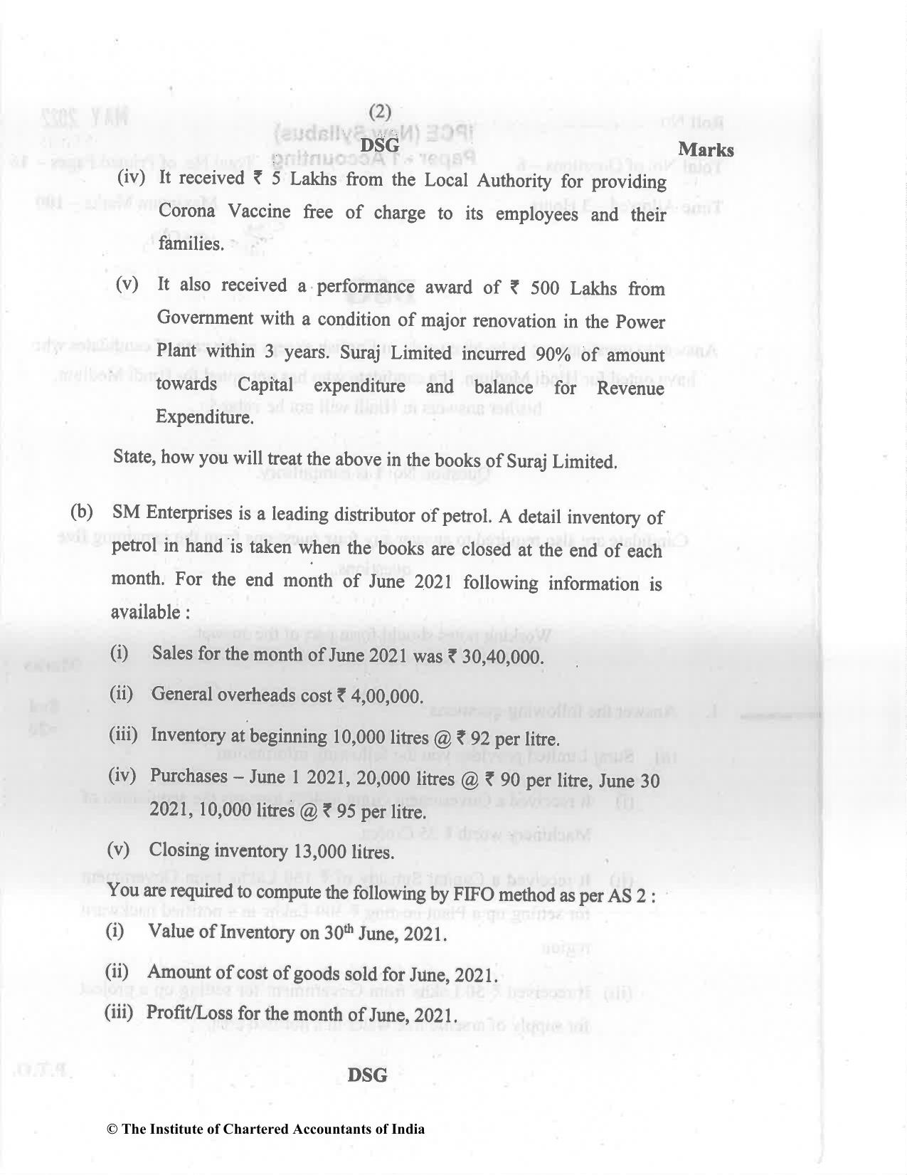 CA Inter May 2022 Question Paper - Paper 1 – Accounting - Page 2
