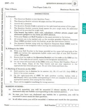 JAM 2007: CA Question Paper