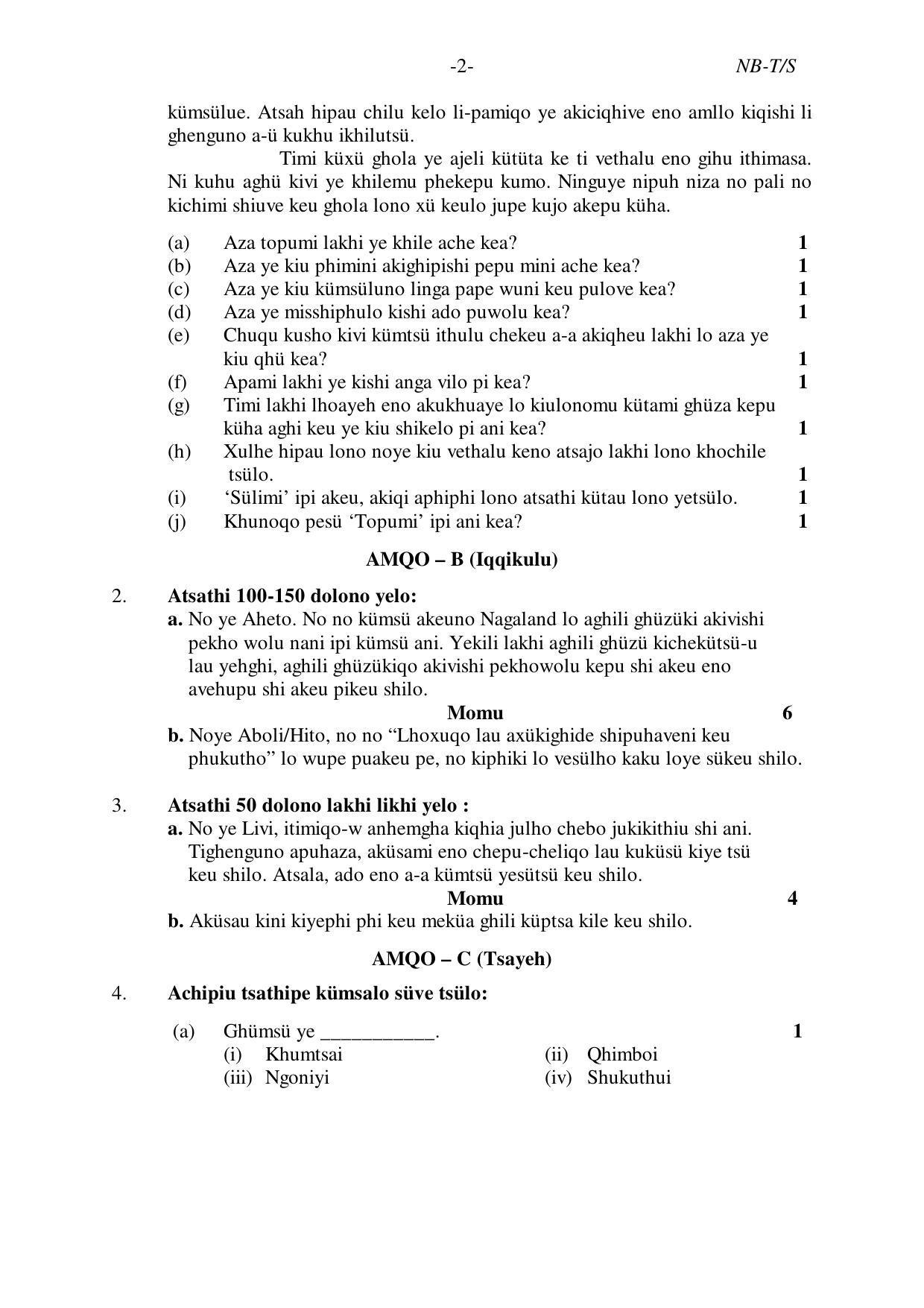 Nagaland Board Class 10 SUMI 2019 Question Paper - Page 2