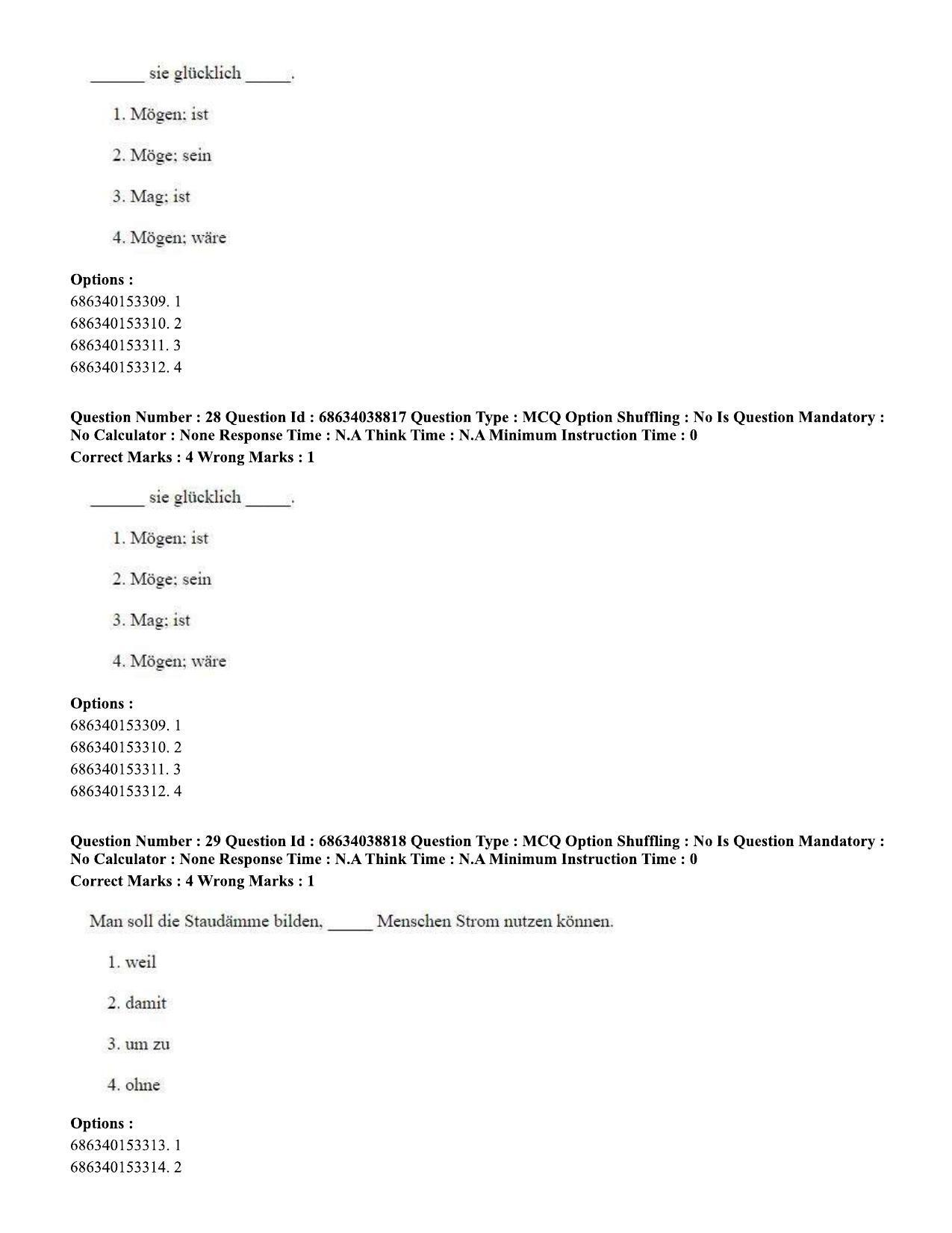 CUET PG 2023: LAQP12 – German (Eng) - Shift 2 (25-06-2023) Question Paper - Page 42