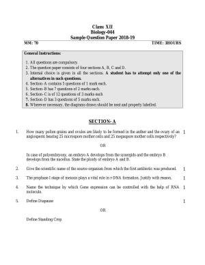CBSE Class 12 Biology-Sample Paper 2018-19