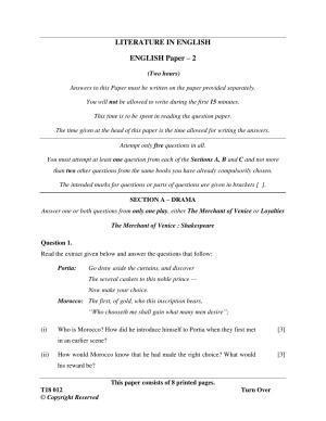 ISC Class 12 2018 English Paper II Question Paper