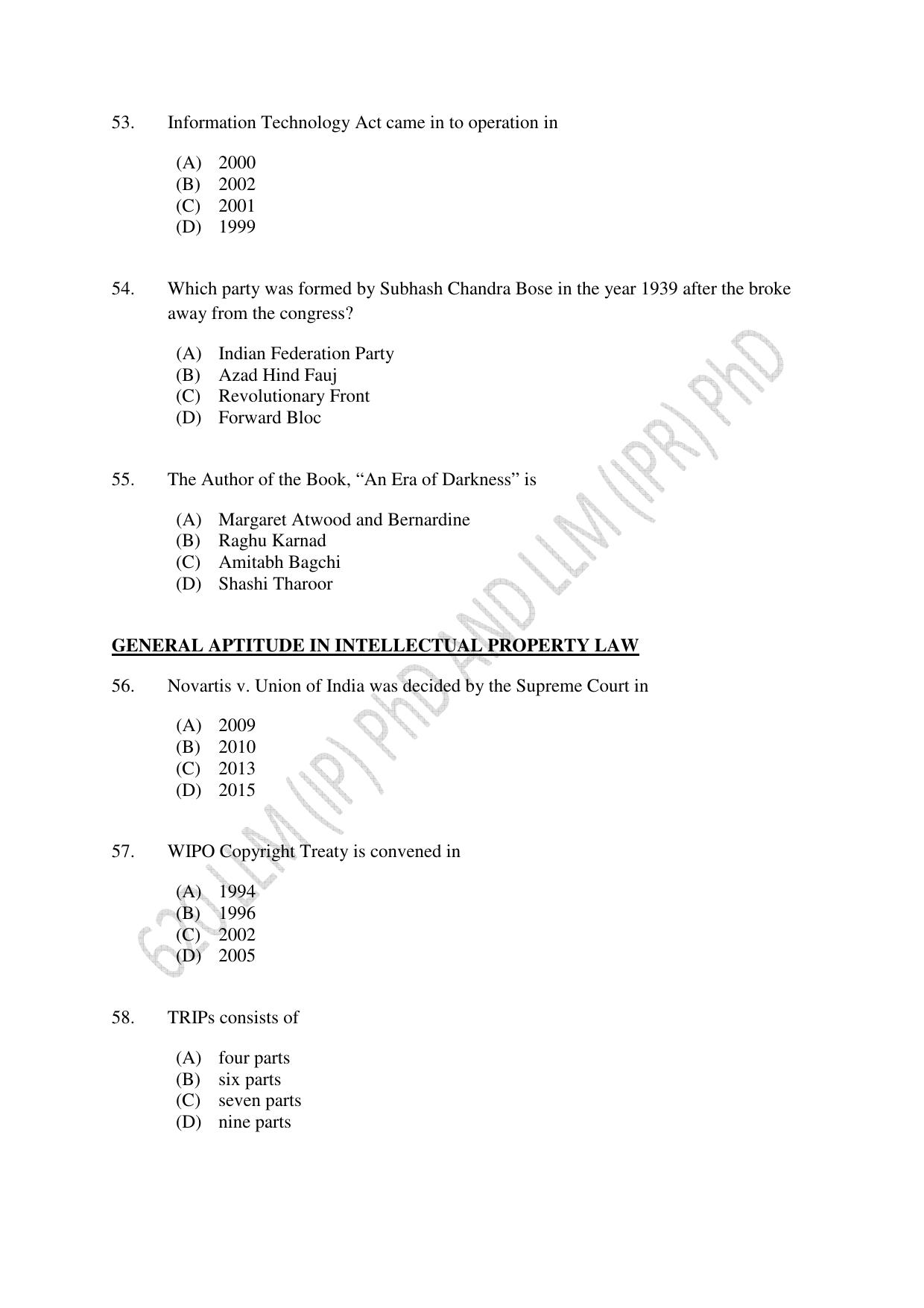 CUSAT CAT 2022 LLM (IP) PhD & LLM (IPR) PhD (FINAL) Question Paper - Page 12