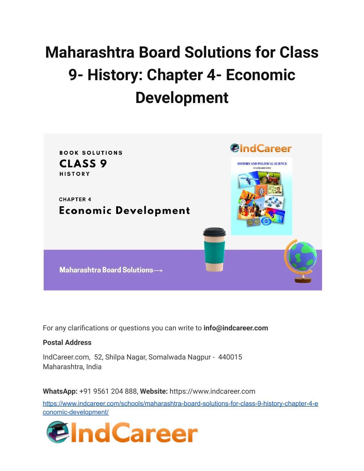 Maharashtra Board Solutions for Class 9- History: Chapter 4- Economic Development - Page 1