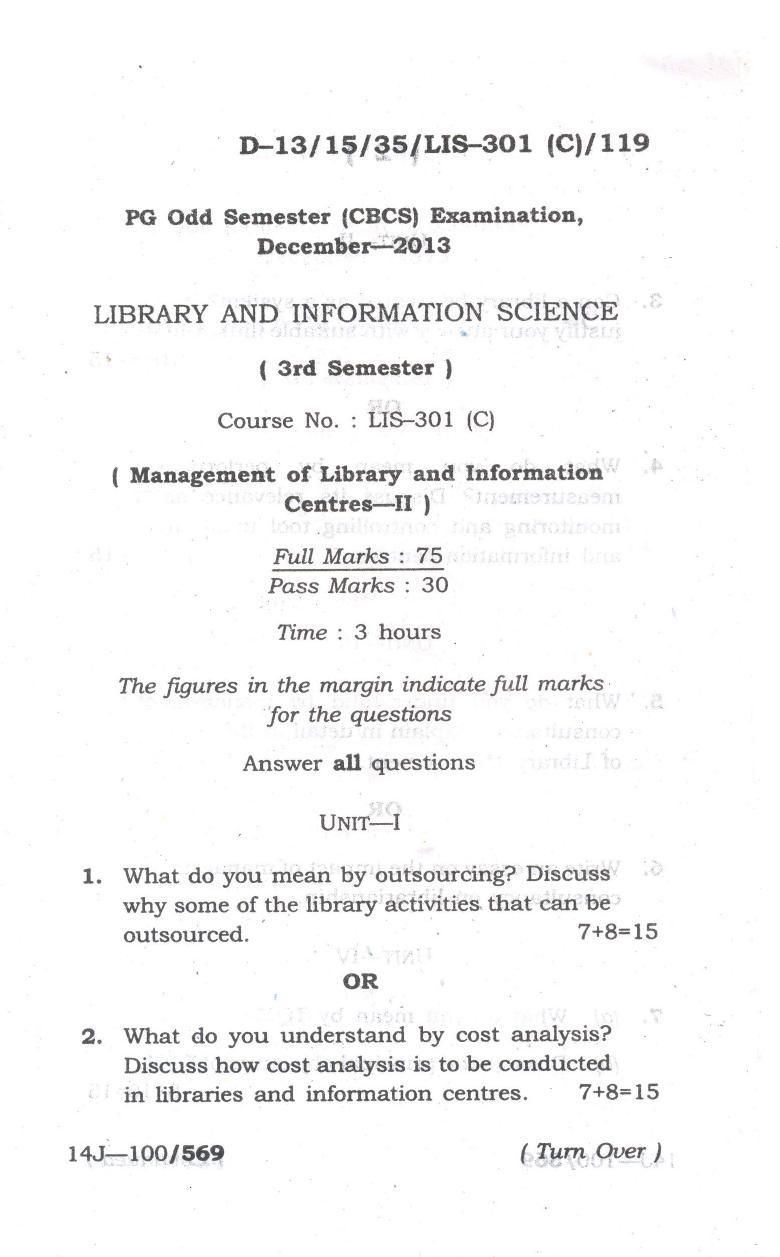 Assam University MLiSc Dec.-2016 Question Paper - Page 9
