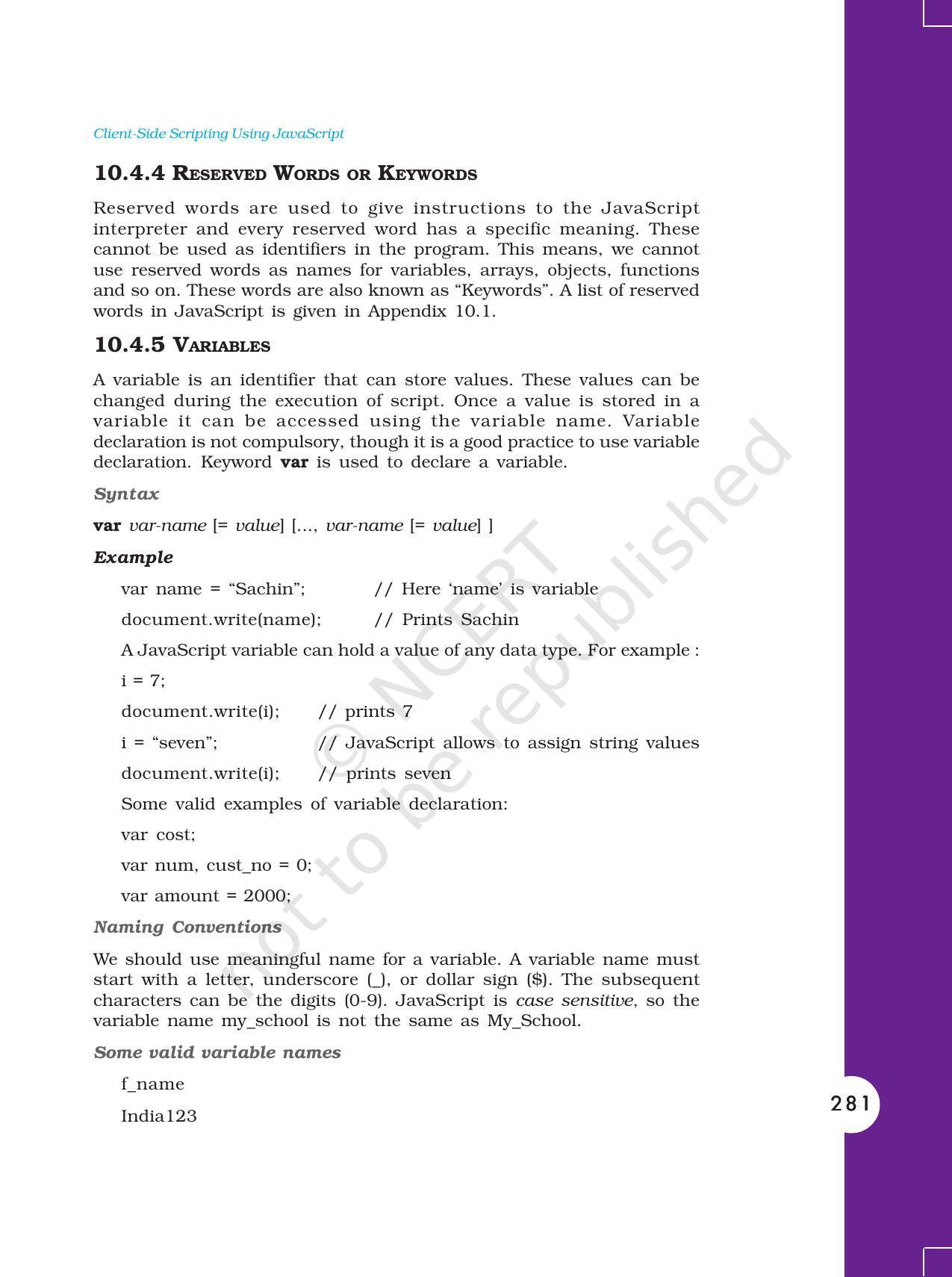 NCERT Book for Class 11 Computers Chapter 10 Client-Side Scripting Using JavaScript - Page 8