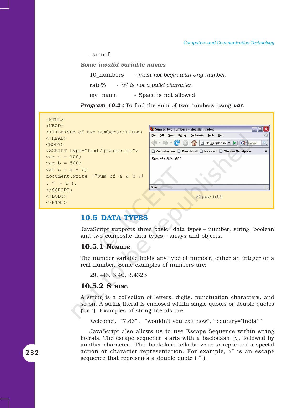 NCERT Book for Class 11 Computers Chapter 10 Client-Side Scripting Using JavaScript - Page 9