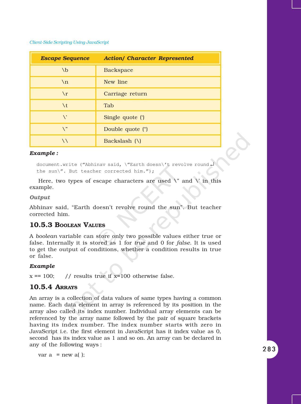 NCERT Book for Class 11 Computers Chapter 10 Client-Side Scripting Using JavaScript - Page 10