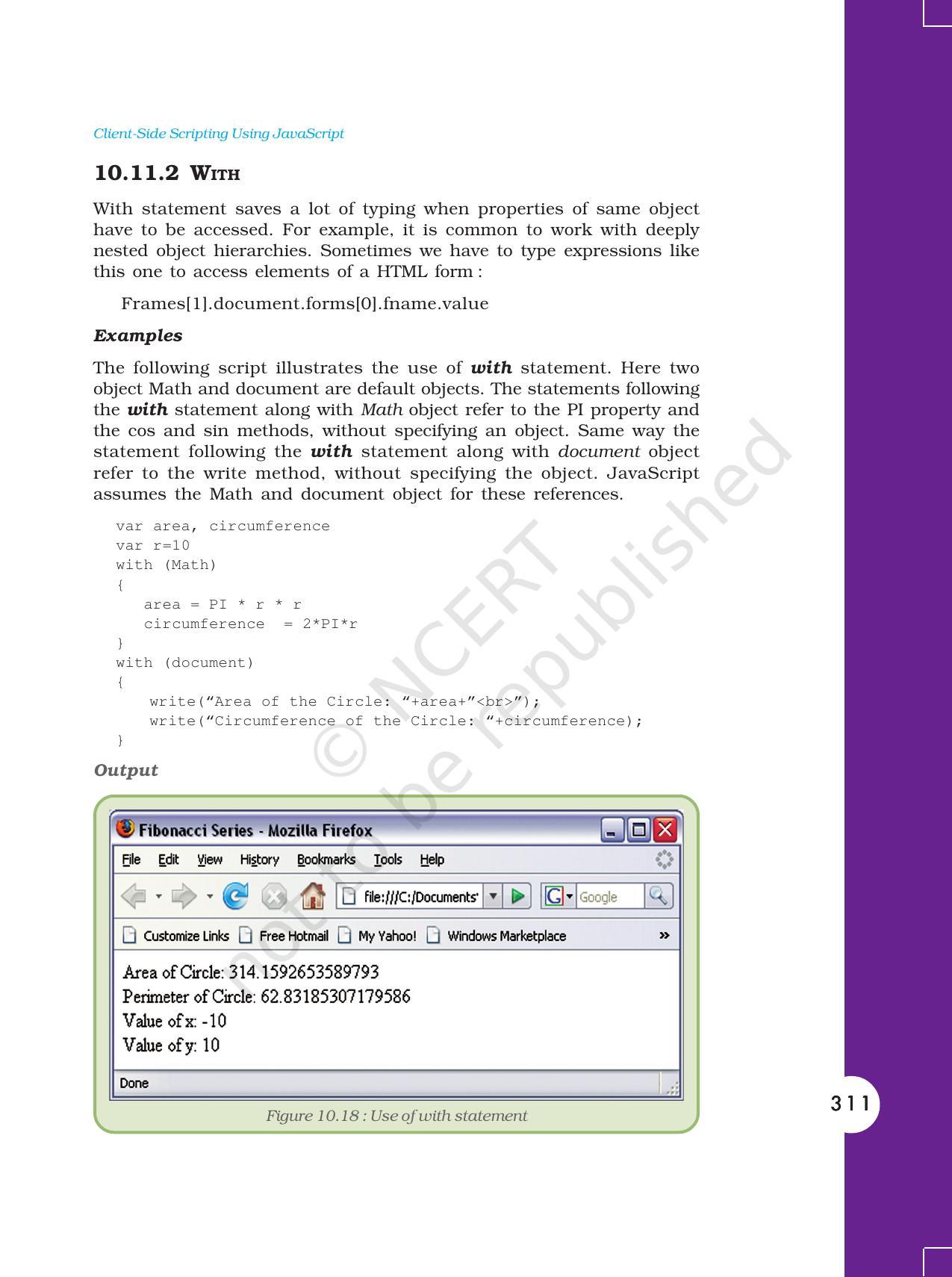 NCERT Book for Class 11 Computers Chapter 10 Client-Side Scripting Using JavaScript - Page 38