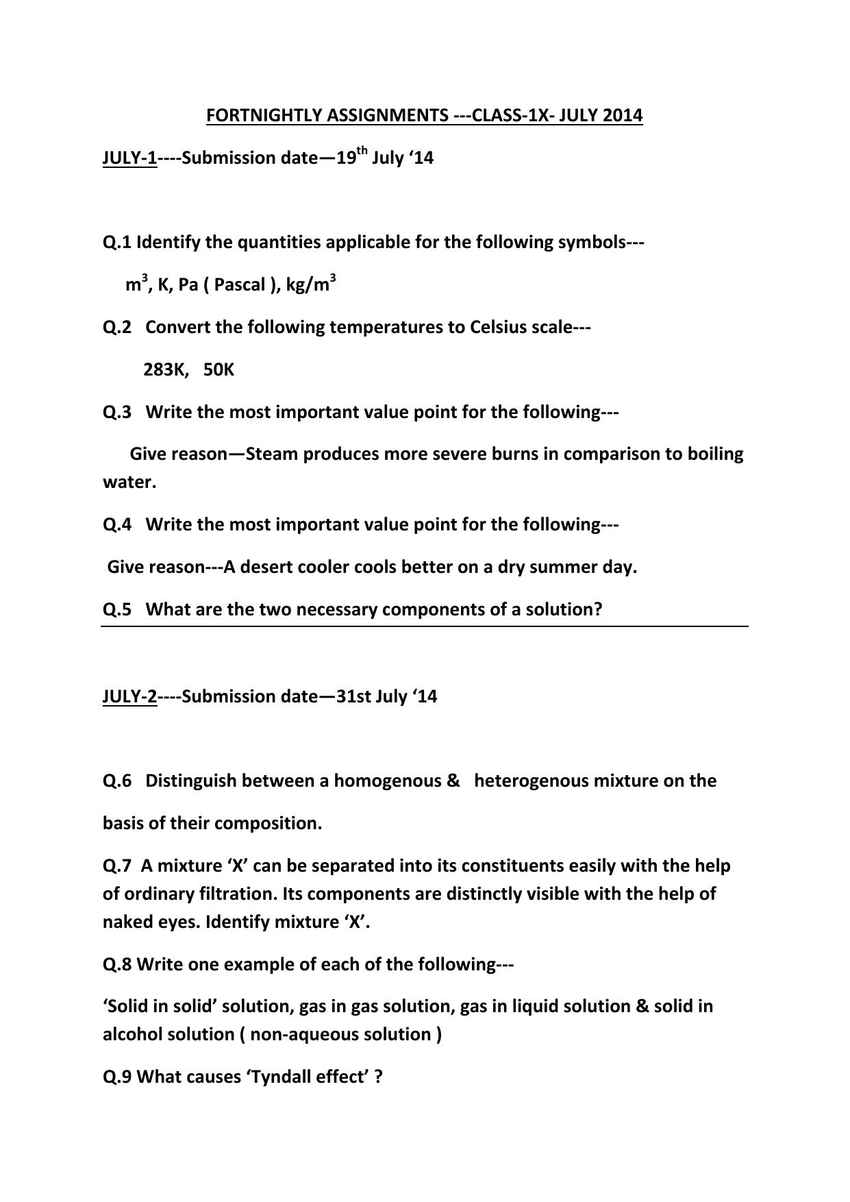 CBSE Worksheets for Class 9 Chemistry Assignment 13 - Page 1