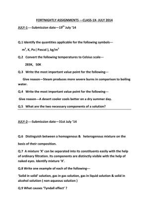 CBSE Worksheets for Class 9 Chemistry Assignment 13