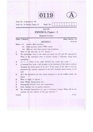 TS Intermediate 1st Year Physics Model Question Papers 2023