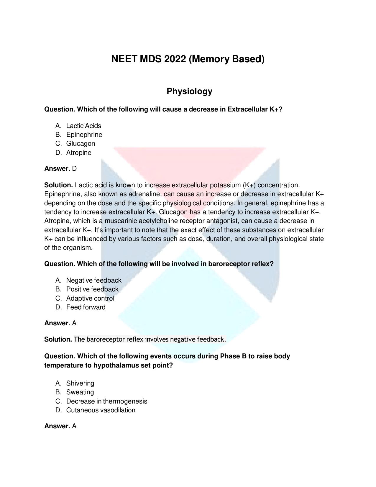 NEET MDS 2022 Question Paper - Page 1