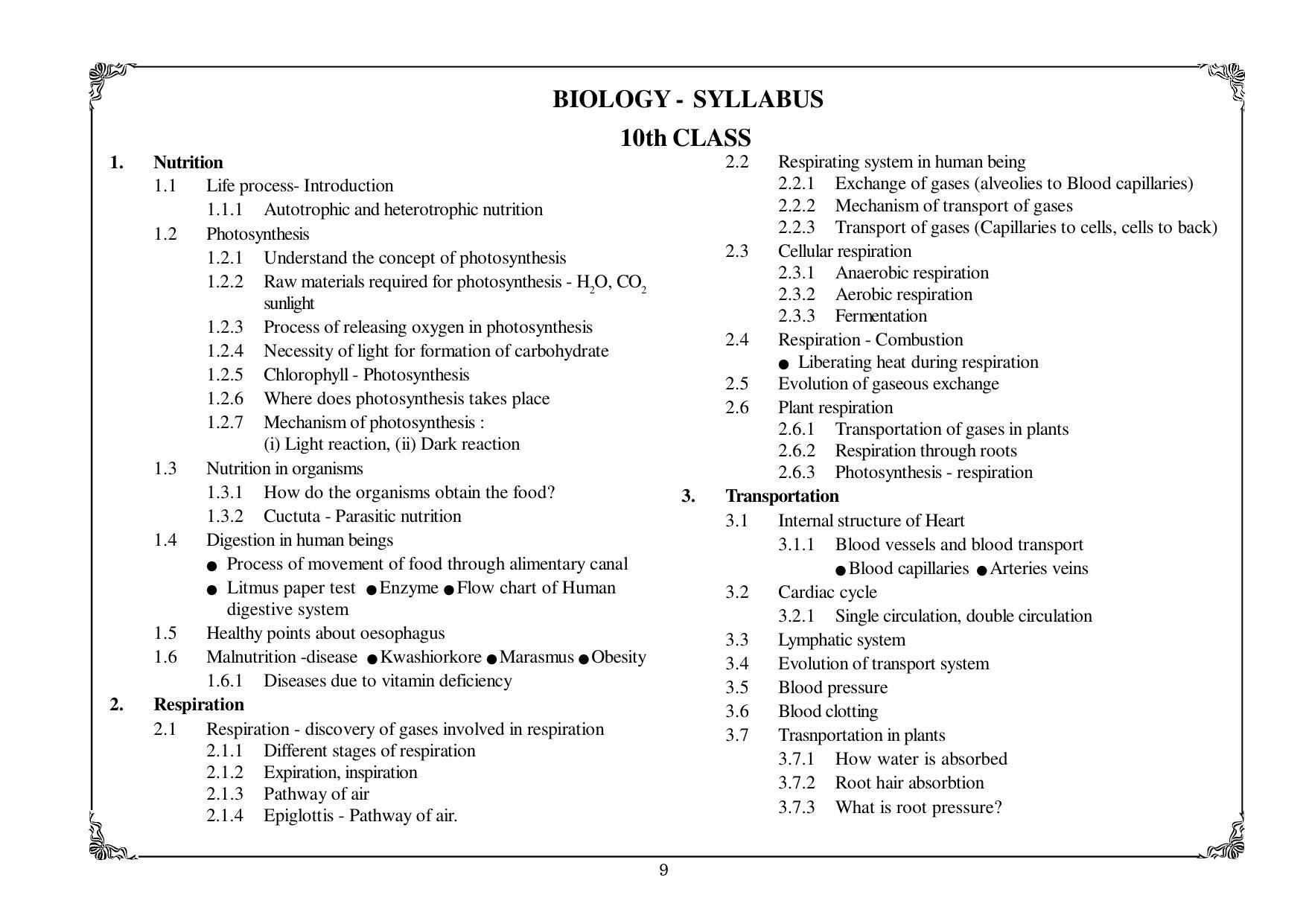 Telangana Baord Biology Syllabus (Classes VIII to X) - Page 9